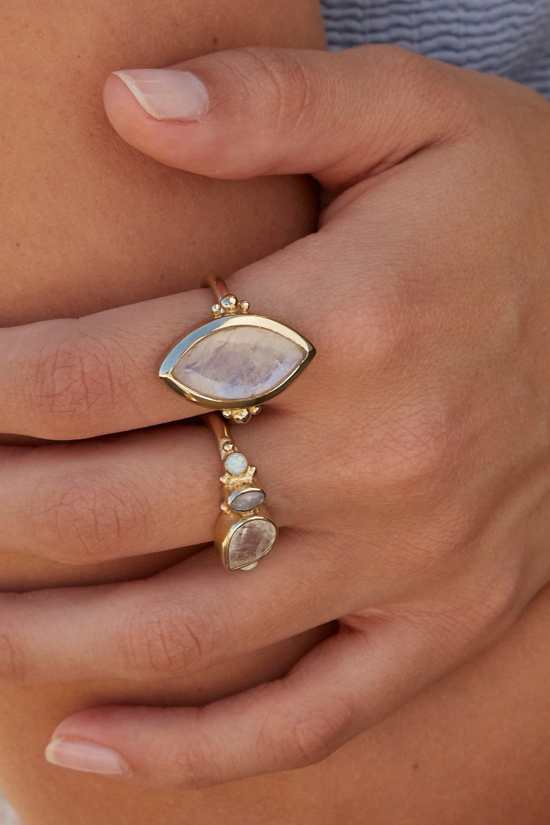 Cluster Moonstone & Opal Gold Ring - Image 2