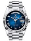 Rolex Day Date 36 Bright Blue Roman Dial Fluted Bezel Platinum President Bracelet 128236