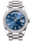 Rolex Day Date 36mm Bright Blue Diamond Dial Diamond Bezel White Gold President Bracelet 128349RBR