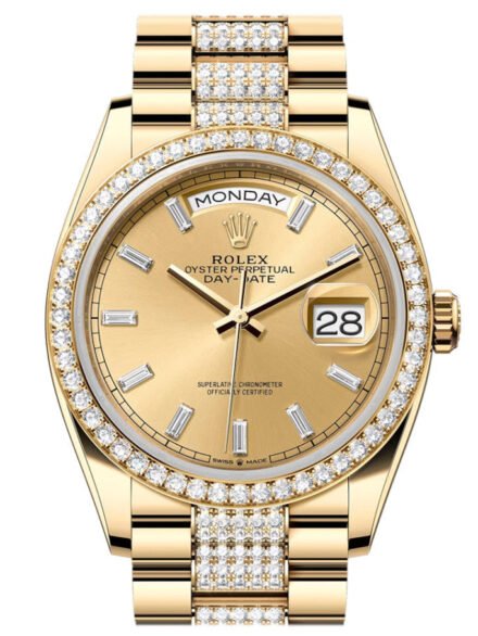 Rolex Day Date 36mmChampagne Diamond Dial Diamond Bezel Yellow Gold President Diamond Bracelet 128348RBR