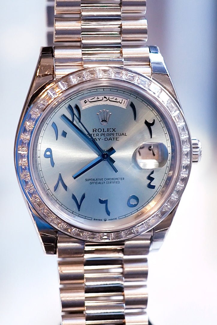 Rolex Day Date 40 Ice Blue Arabic Dial Diamond Bezel Platinum President Bracelet 228396TBR - Image 2