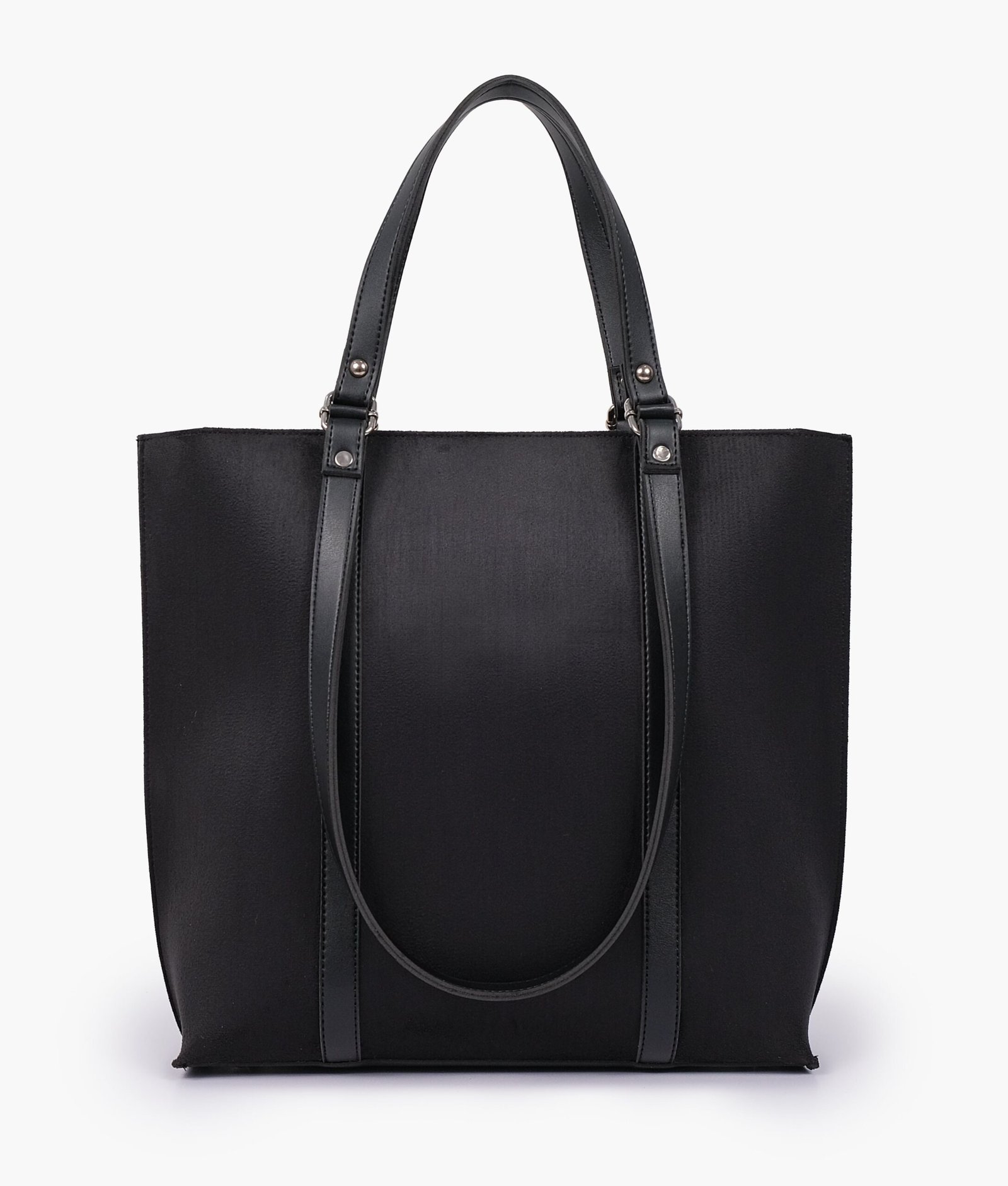 Black suede double-handle tote bag - Image 5