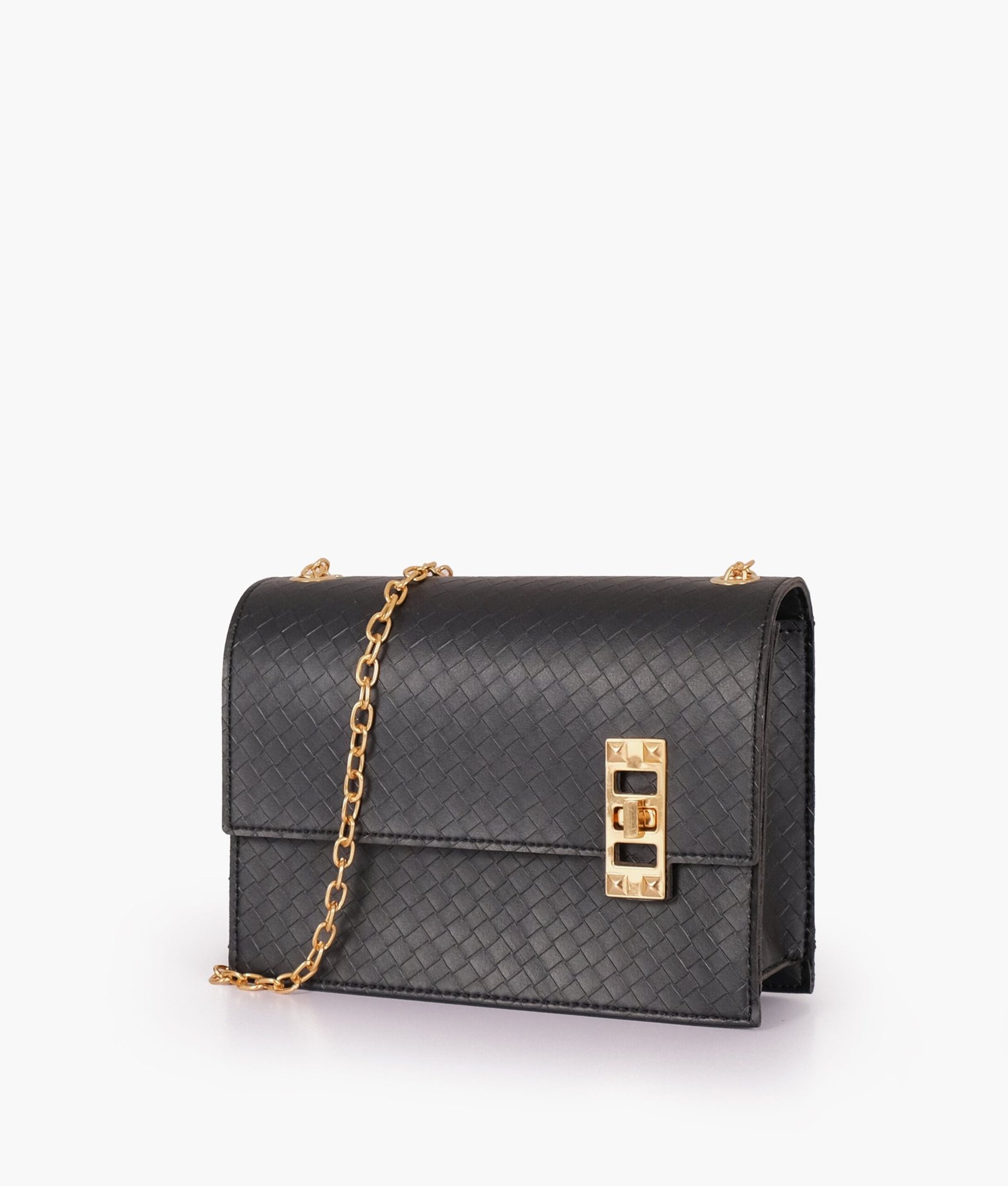 Black weaved chain shoulder bag with twist lock - Image 3