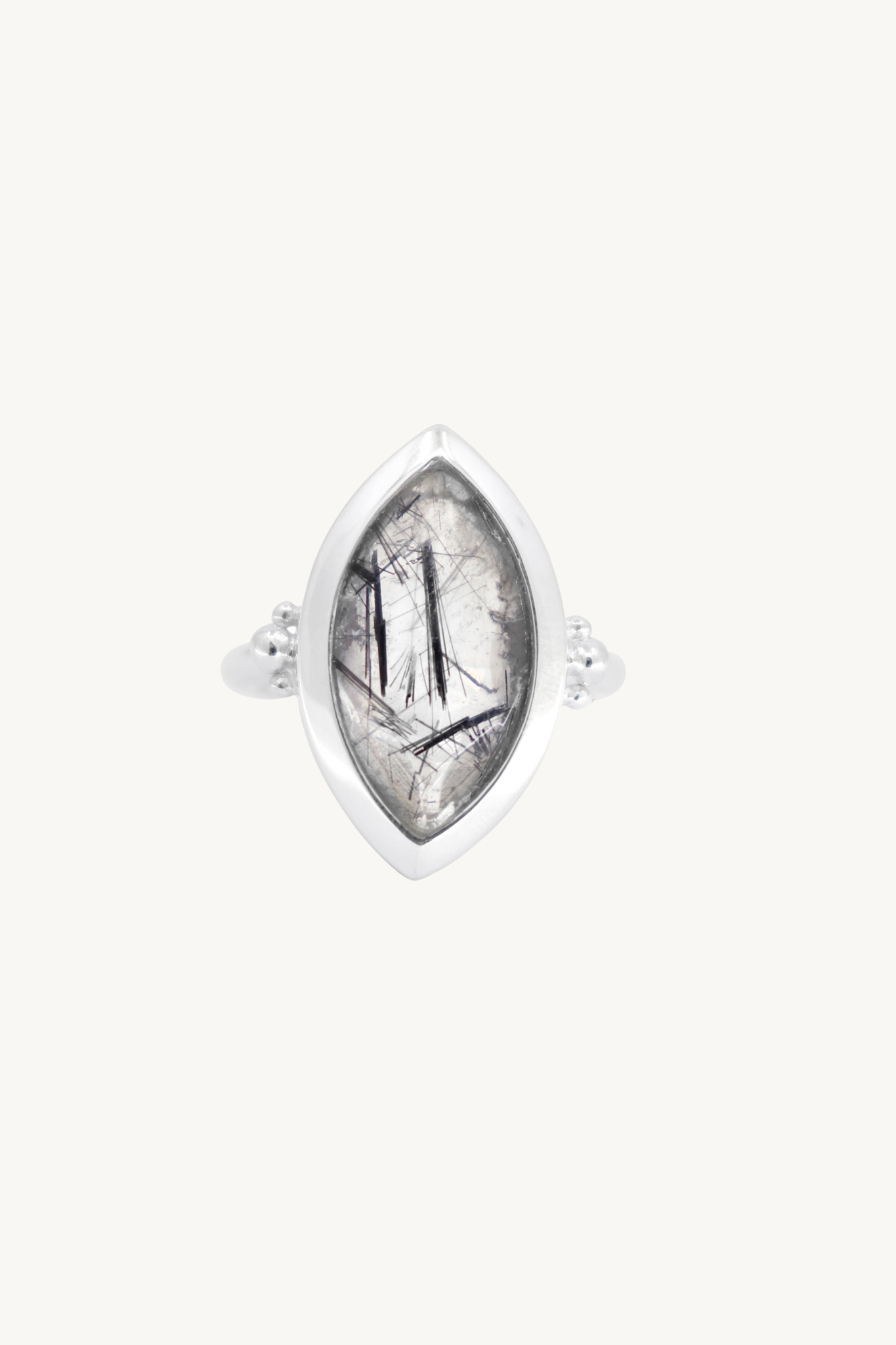 Black Rutile Marquise Silver Ring